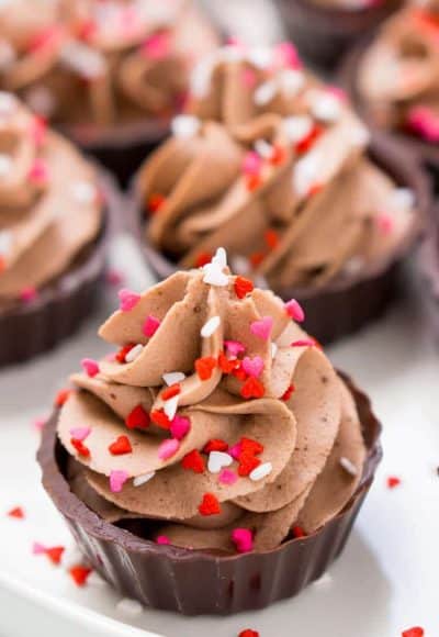 These 4-Ingredient Chocolate Mousse Cups are about as easy as it gets! They're ready in 10 minutes and there's no baking required which makes them a perfect last minute dessert!