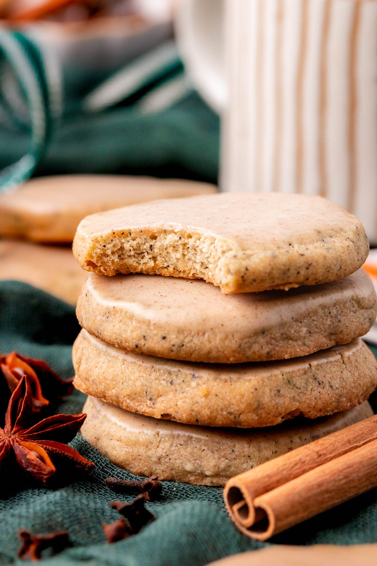 Close up of a stack of chai cookies.