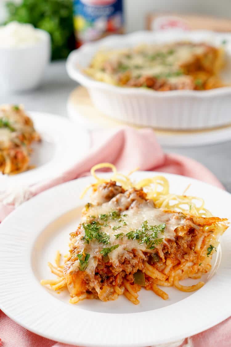 Easy Baked Spaghetti Pie Recipe | Sugar and Soul