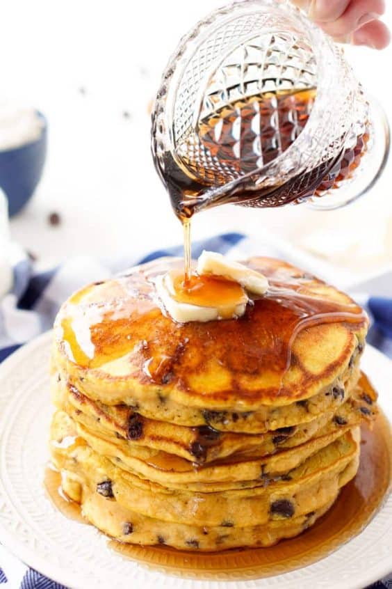 Pumpkin Chocolate Chip Pancakes - Sugar and Soul