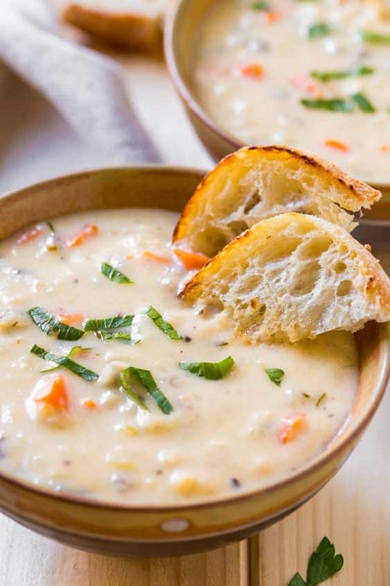 Slow Cooker Creamy Wild Rice Soup - Sugar and Soul
