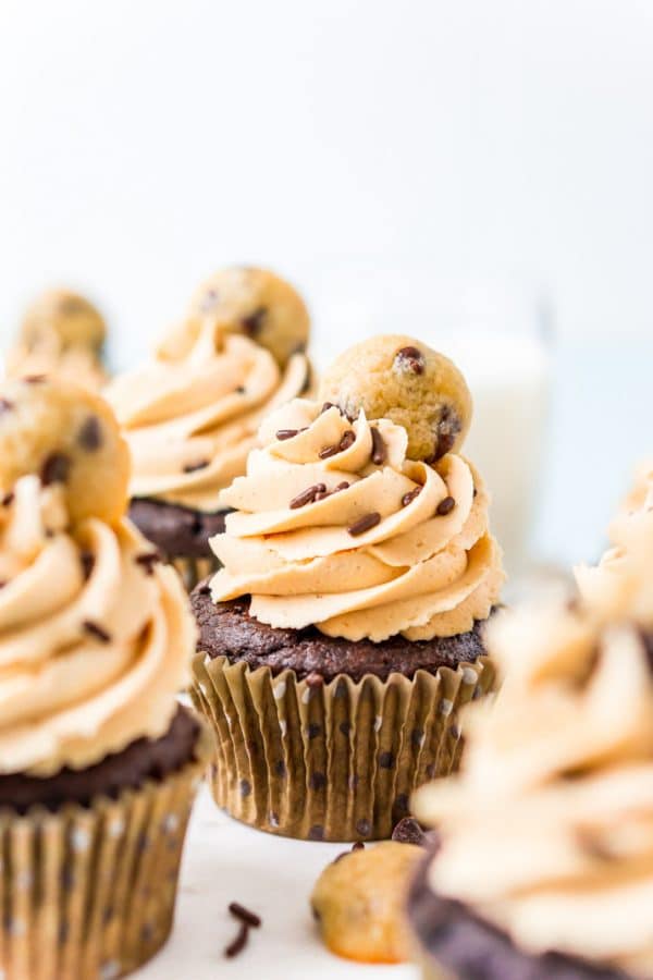 Peanut Butter Chocolate Cookie Dough Cupcakes - Sugar and Soul