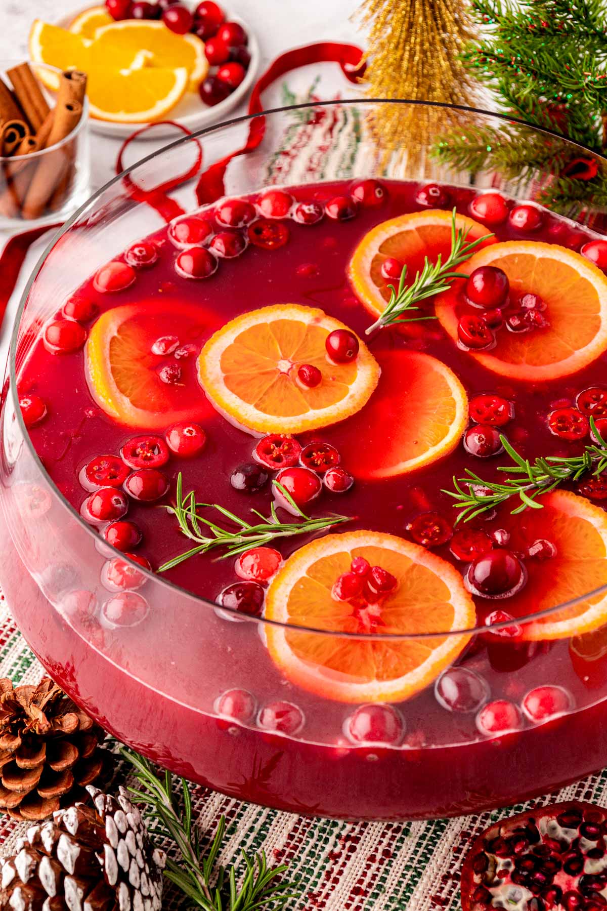 Close up of a bowl of holiday punch.