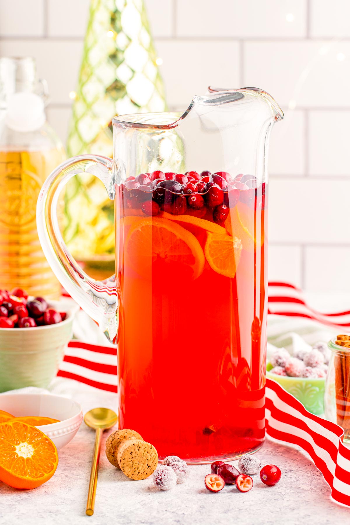 A pitcher of Christmas Mimosa Punch.