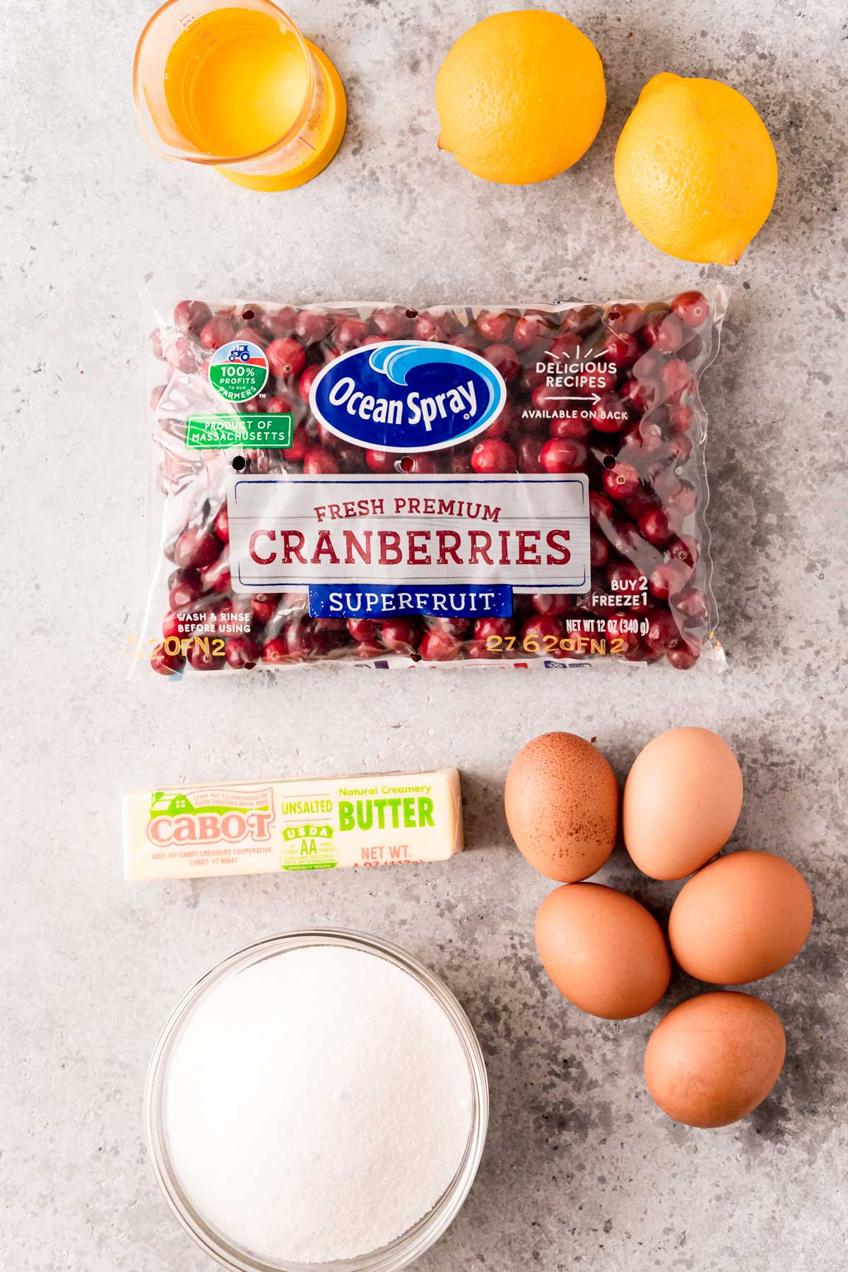 Overhead photo of ingredients to make the filling for cranberry pie.