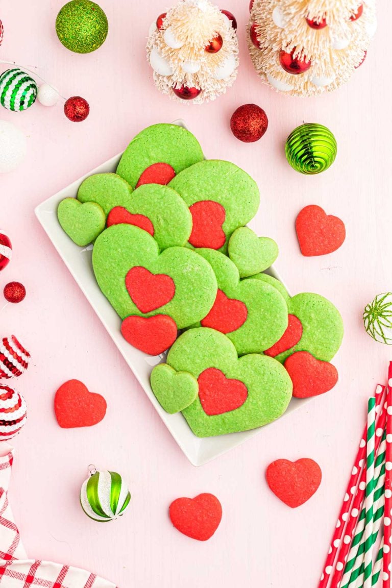 Heart-Shaped Grinch Cookies Recipe - Sugar and Soul