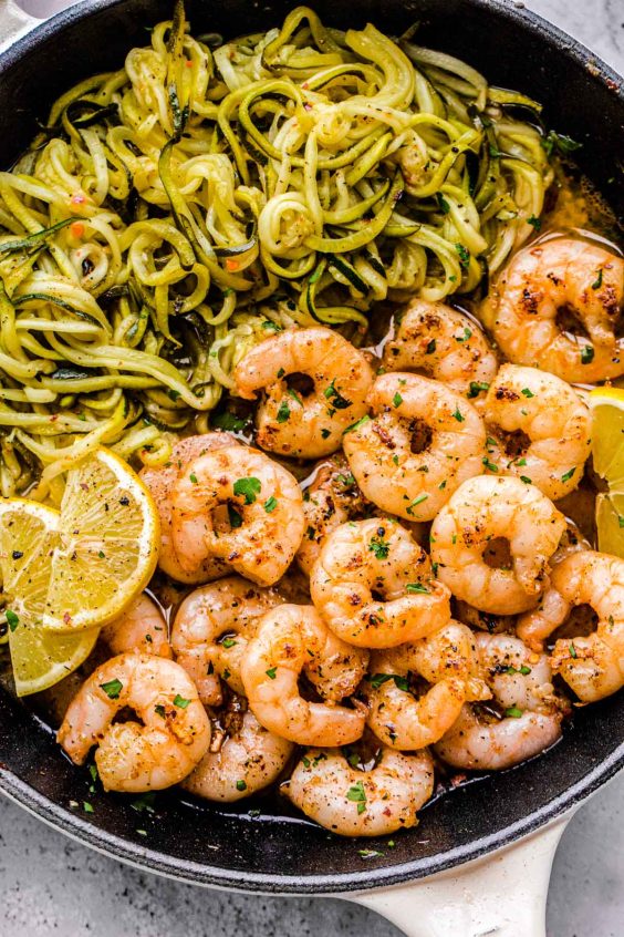 Garlic Butter Shrimp With Zucchini Noodles - Sugar and Soul