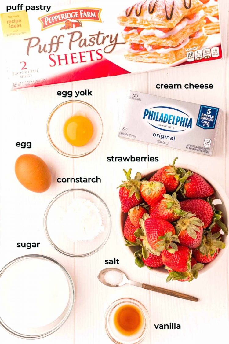 Ingredients used to make strawberry danishes.