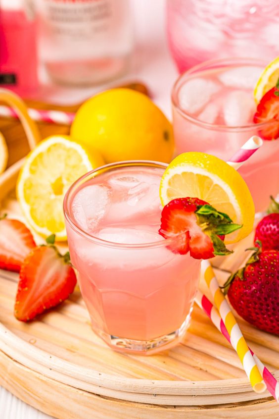 Strawberry Pink Lemonade Vodka Cocktail - Sugar and Soul