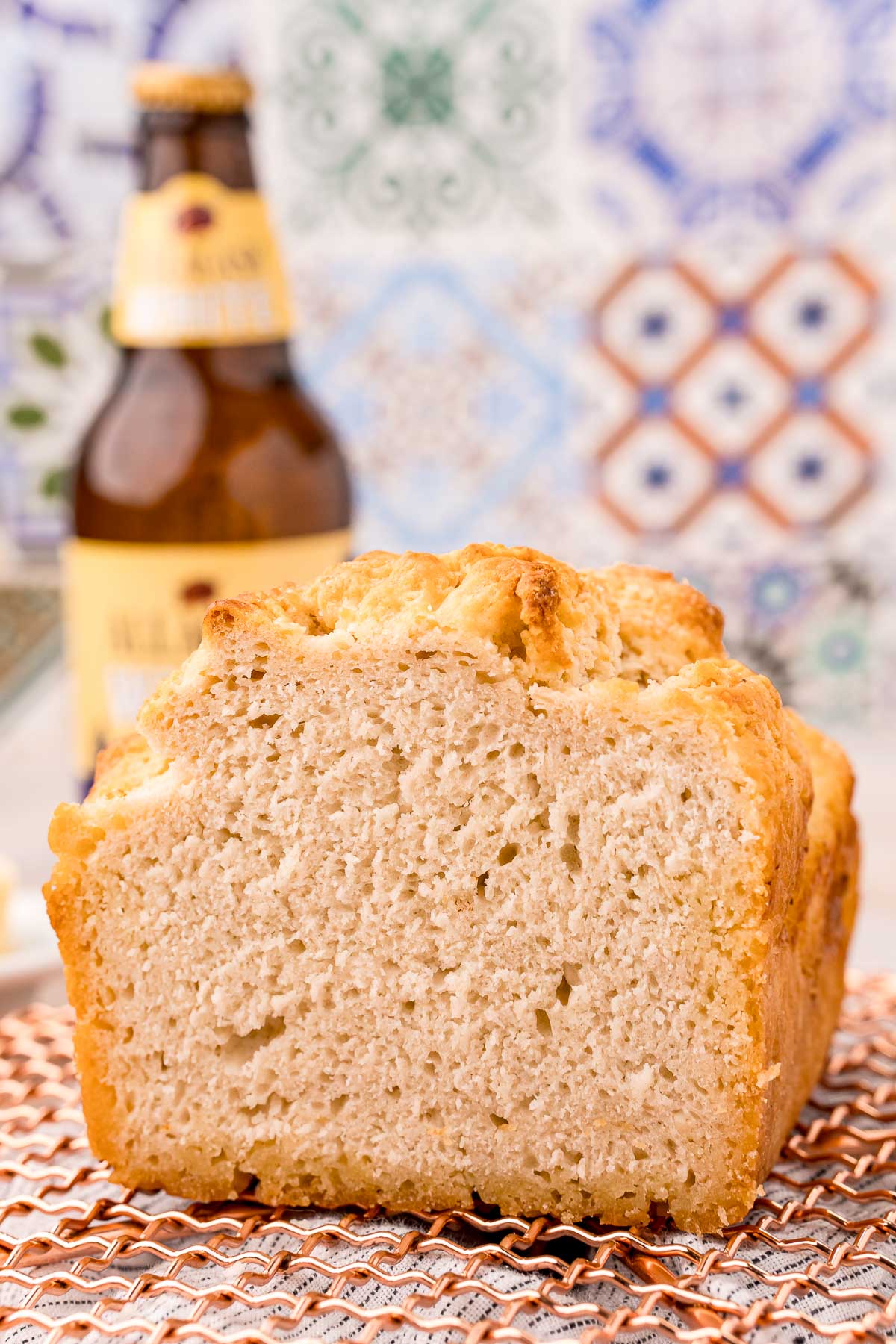 close up of beer bread cut in half.