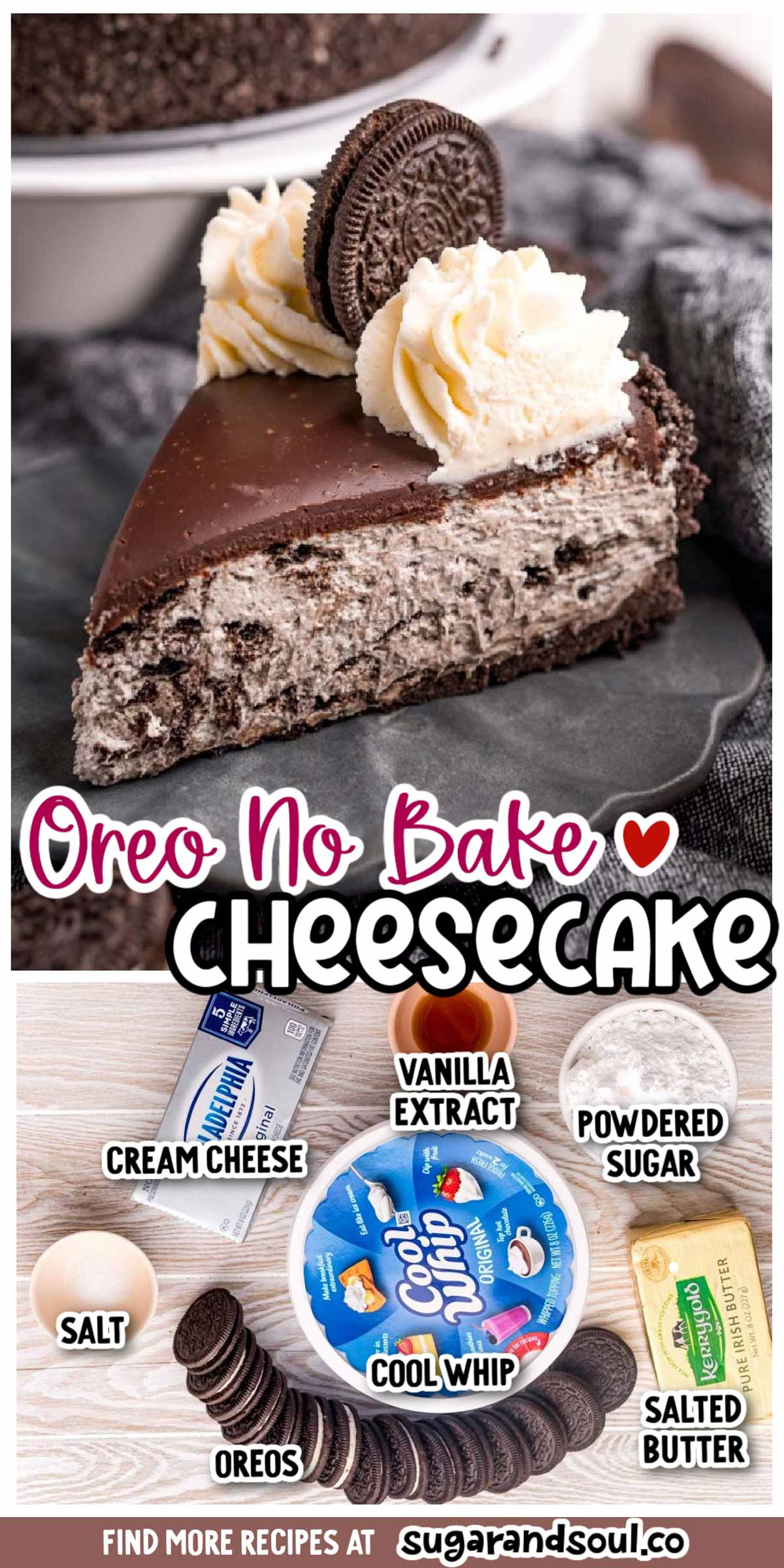 This No-Bake Oreo Cheese Cake has an Oreo cookie crust, creamy cheesecake filling loaded with crushed Oreos then topped with ganache! Prep this easy no-bake dessert in just 30 minutes! via @sugarandsoulco