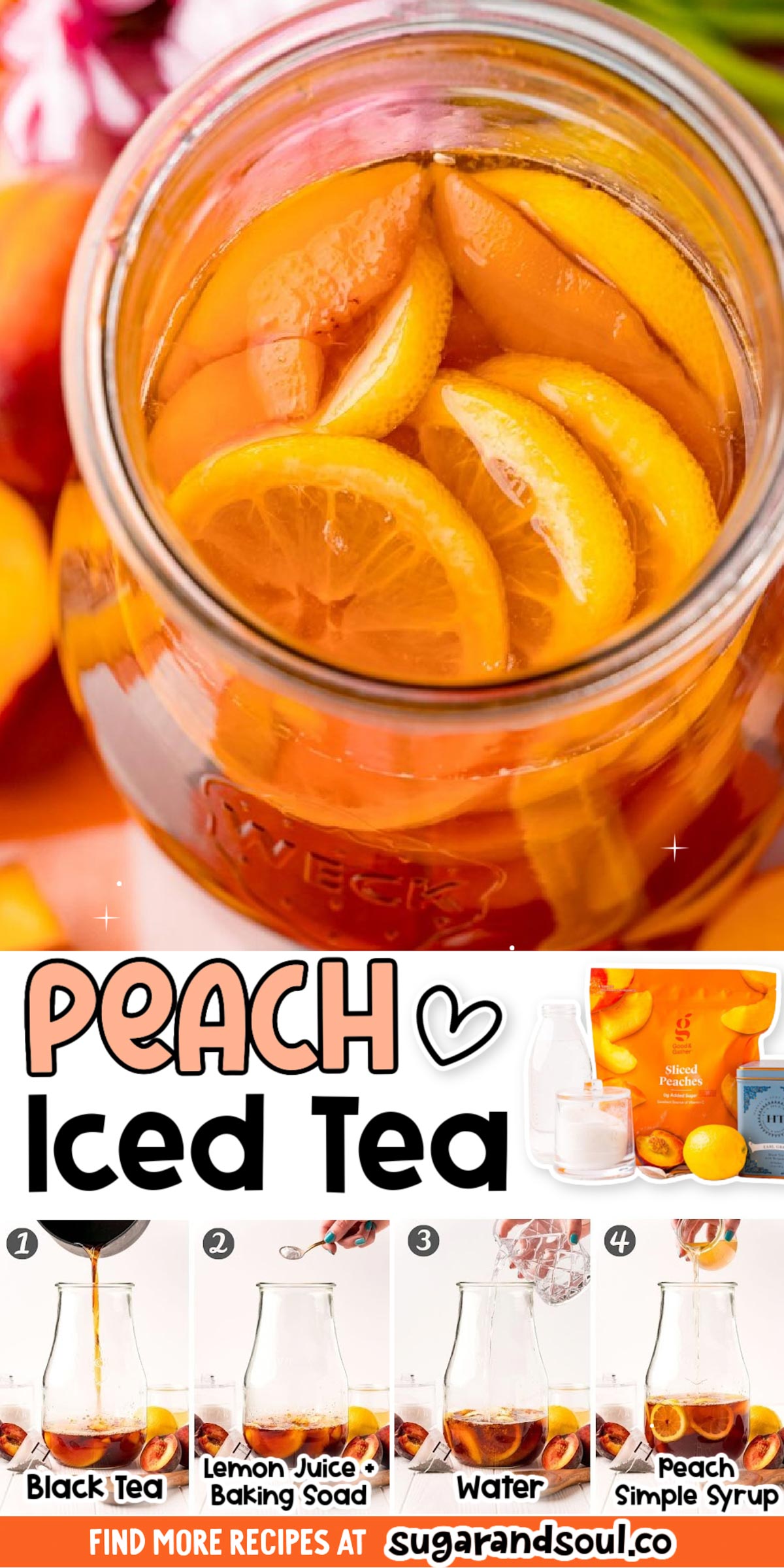 Peach Iced Tea mixes freshly steeped tea with homemade peach simple syrup for the perfect summertime drink that you'll instantly love! via @sugarandsoulco