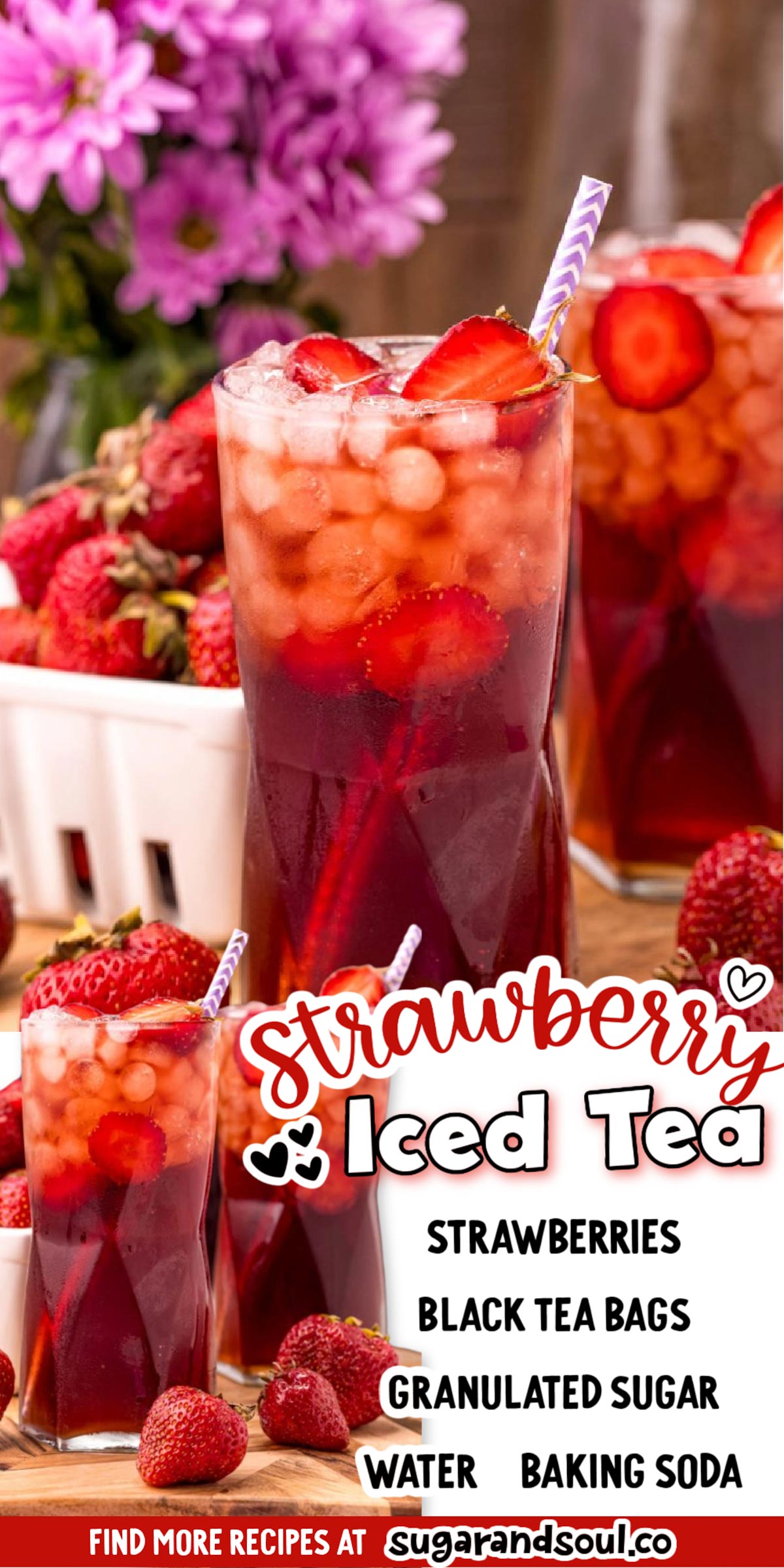 This Iced Strawberry Tea uses a 3-ingredient homemade strawberry simple syrup to sweeten up freshly steeped tea in just 35 minutes! This fruity sweet tea is perfect for cooling down with on those hot summer days!
 via @sugarandsoulco