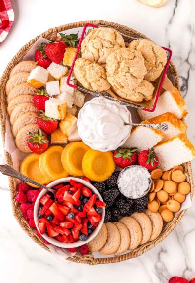 Overhead photo of a build your own shortcake charcuterie board.