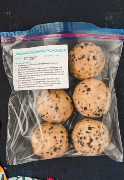 Balls of cookie dough in a freezer bag.