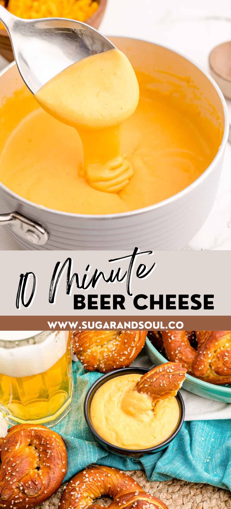 This Beer Cheese Dip is a creamy, thick homemade dip that's the perfect game-day appetizer to enjoy with soft pretzels, chips, or vegetables! Ready for dipping in just 10 minutes! via @sugarandsoulco