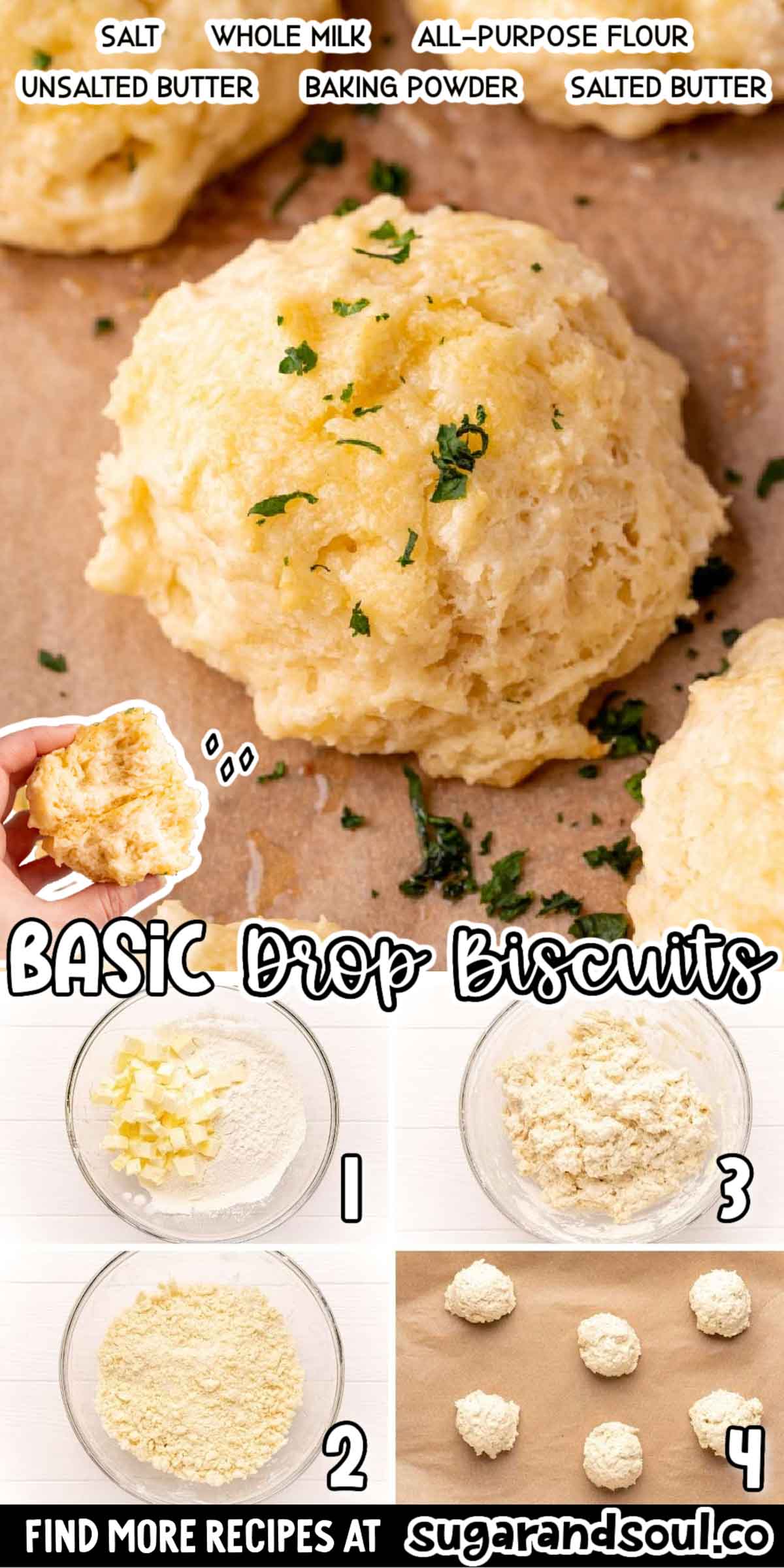 These classic drop biscuits are deliciously buttery and perfect for breakfast or dinner! Made with just 5 ingredients and ready in less than 30 minutes start to finish - the whole family will love this easy recipe! via @sugarandsoulco