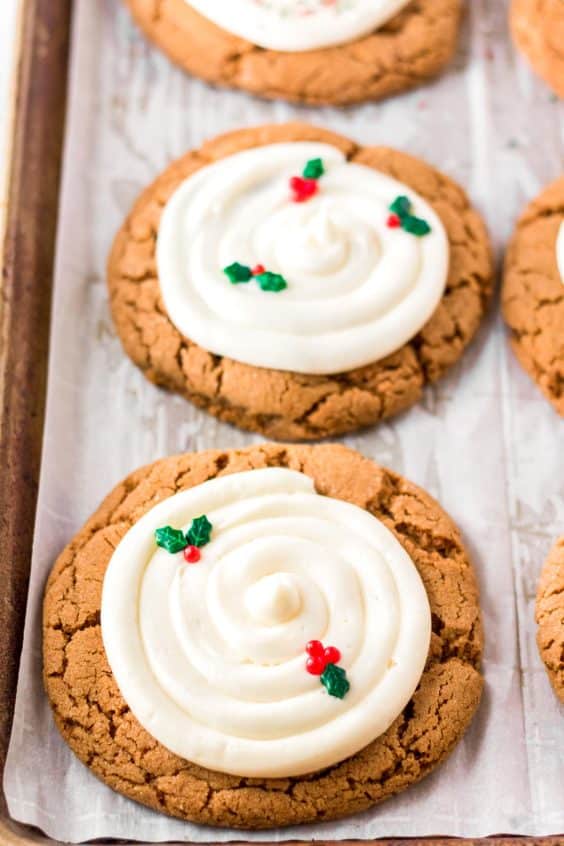 Frosted Big & Chewy Gingerbread Cookies - Sugar and Soul