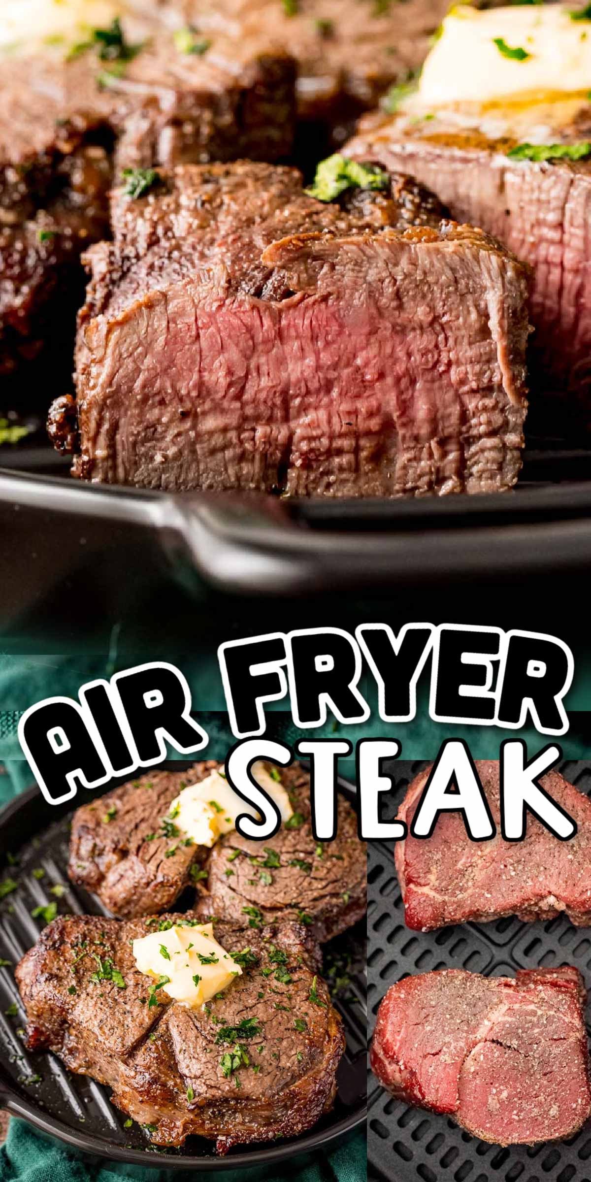 Air Fryer Steak is incredibly tender and juicy with a light crisp coating that cooks in just 14 minutes, making for a quick yet tasty dinner! You may never want to cook a steak any other way again! via @sugarandsoulco
