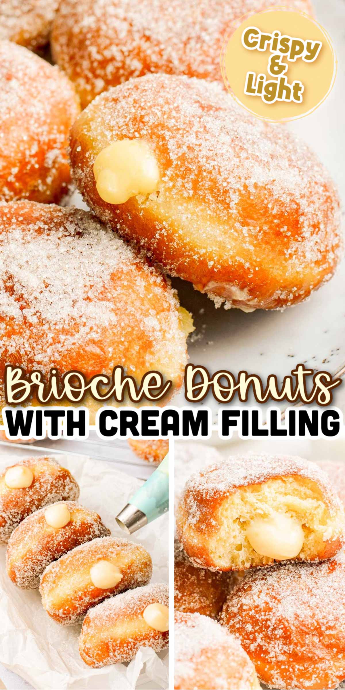 Brioche Donuts are both crispy and light and filled with smooth vanilla pastry cream making them the ultimate breakfast confection! This from-scratch recipe includes step-by-step instructions making homemade donuts easier than ever! via @sugarandsoulco