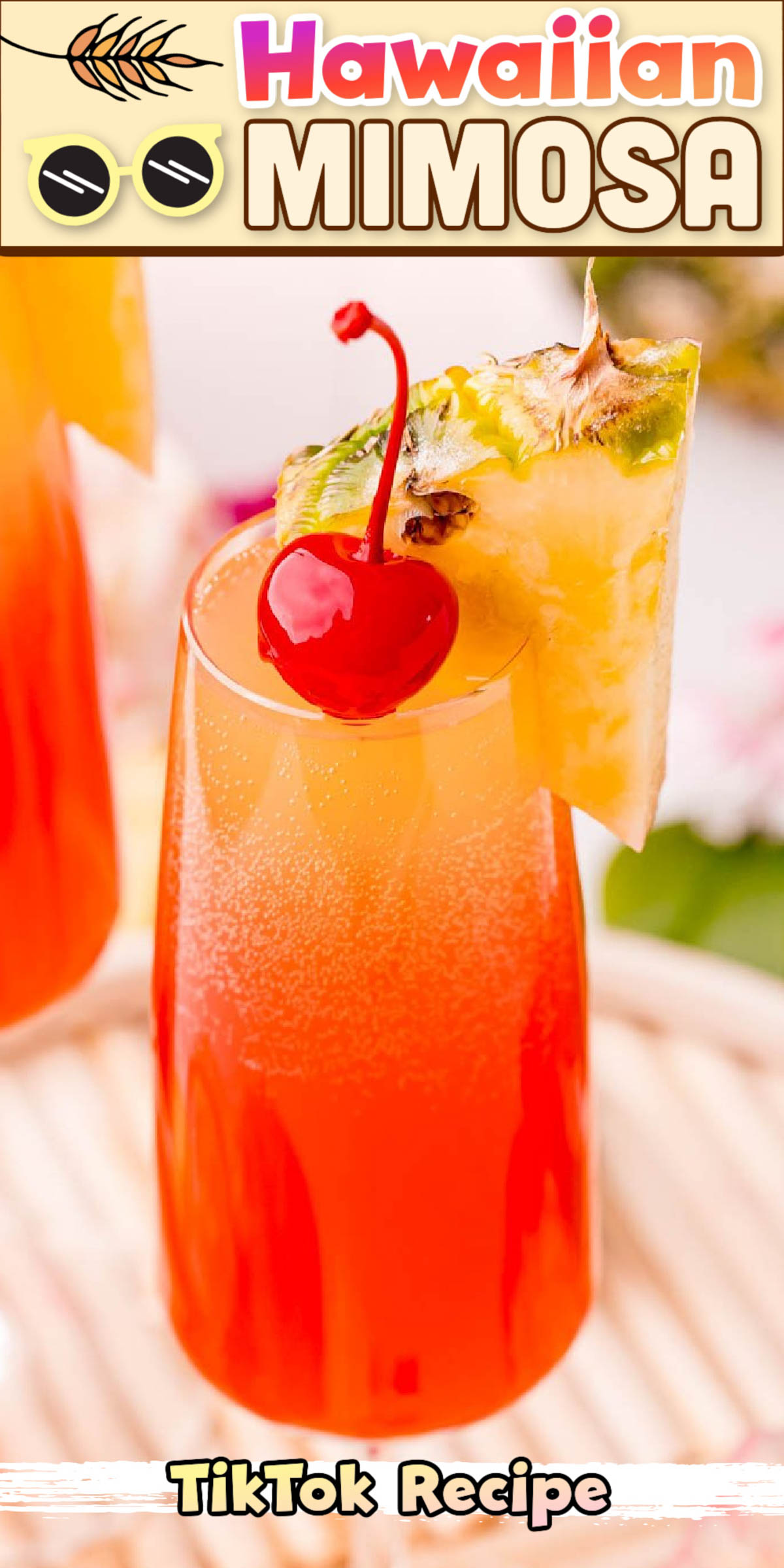 This Hawaiian Mimosa is made with prosecco, coconut rum, pineapple juice, and grenadine. It's light, sweet, fruity, and downright delicious - no wonder it's gone viral on TikTok! via @sugarandsoulco