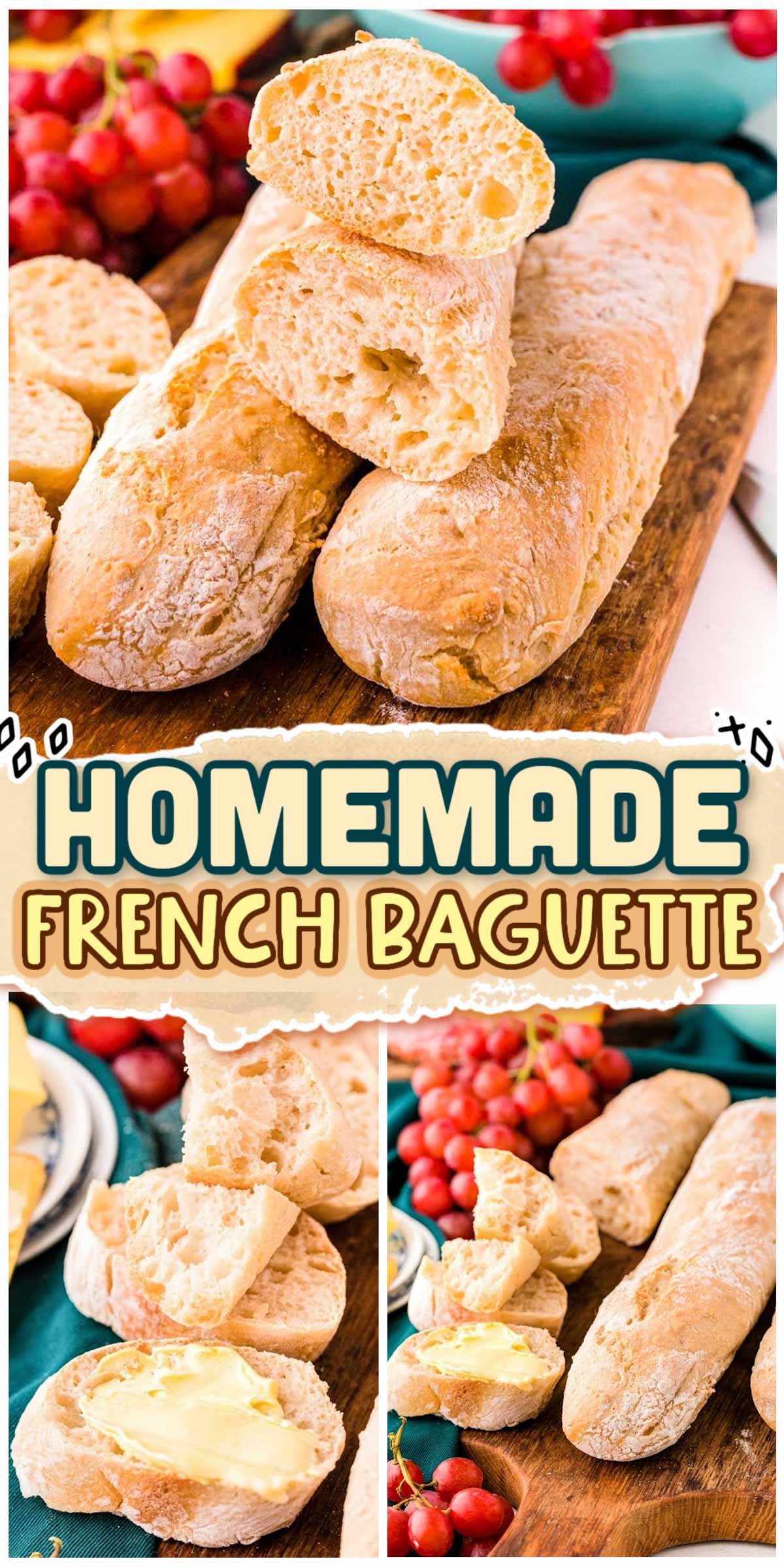This classic French Baguette recipe uses 4 simple ingredients to make long loaves of crusty bread that have a tender and chewy inside! Perfect when paired with butter, jam, or cheese! via @sugarandsoulco