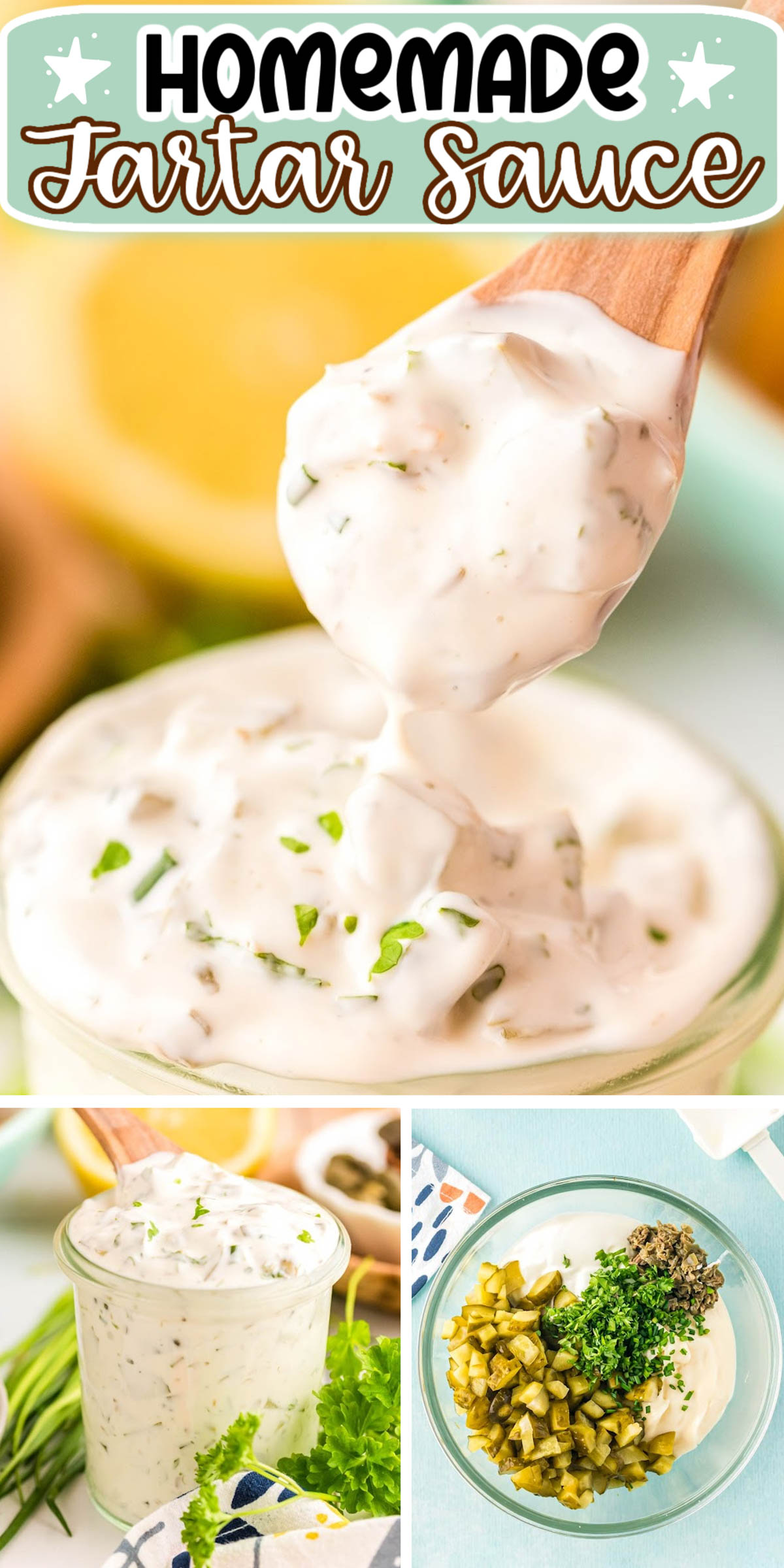 This Homemade Tartar Sauce is perfect for crab cakes, alongside fish and chips, or even spread on top of a tasty fish burger! It’s packed full of fresh flavor using pickles, capers, and herbs, you’ll be skipping the store-bought version after just one taste! via @sugarandsoulco