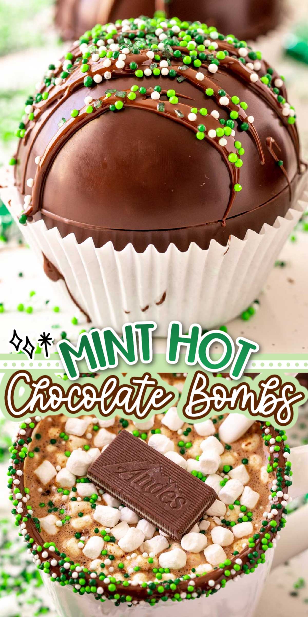 Mint Hot Chocolate Bombs are a fun way to fill your favorite mug with rich, creamy hot cocoa and a sweet hint of mint that everyone will love! via @sugarandsoulco