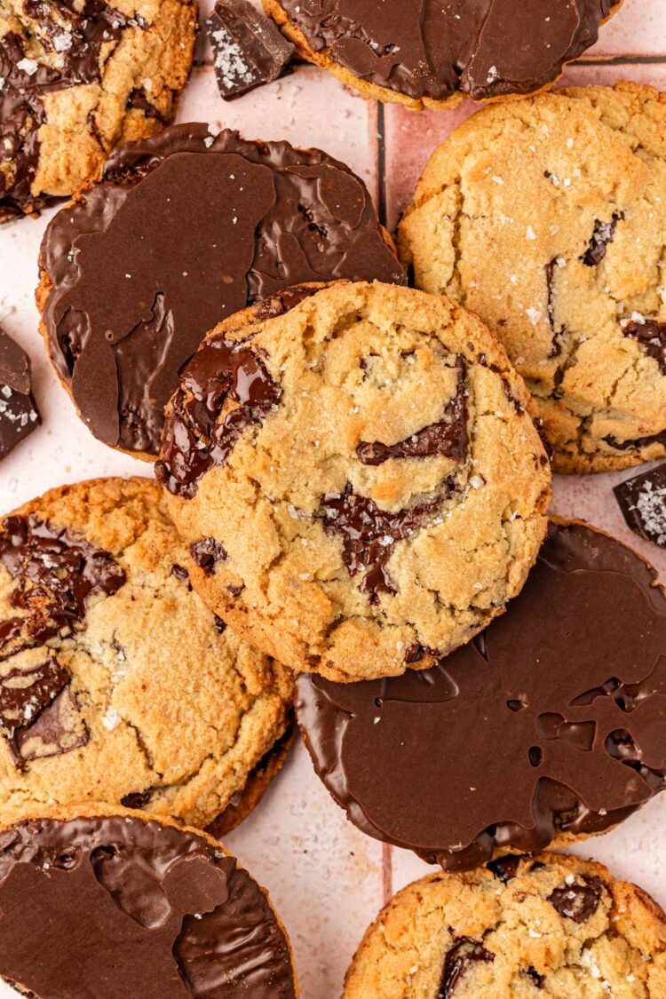 Overhead photo of Jacques Torres Chocolate Cookies on a table.