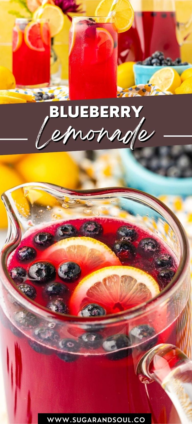 Beat the summer heat with this refreshing Blueberry Lemonade made with bright, fresh lemon juice, delicious homemade blueberry syrup, and ice-cold water! via @sugarandsoulco