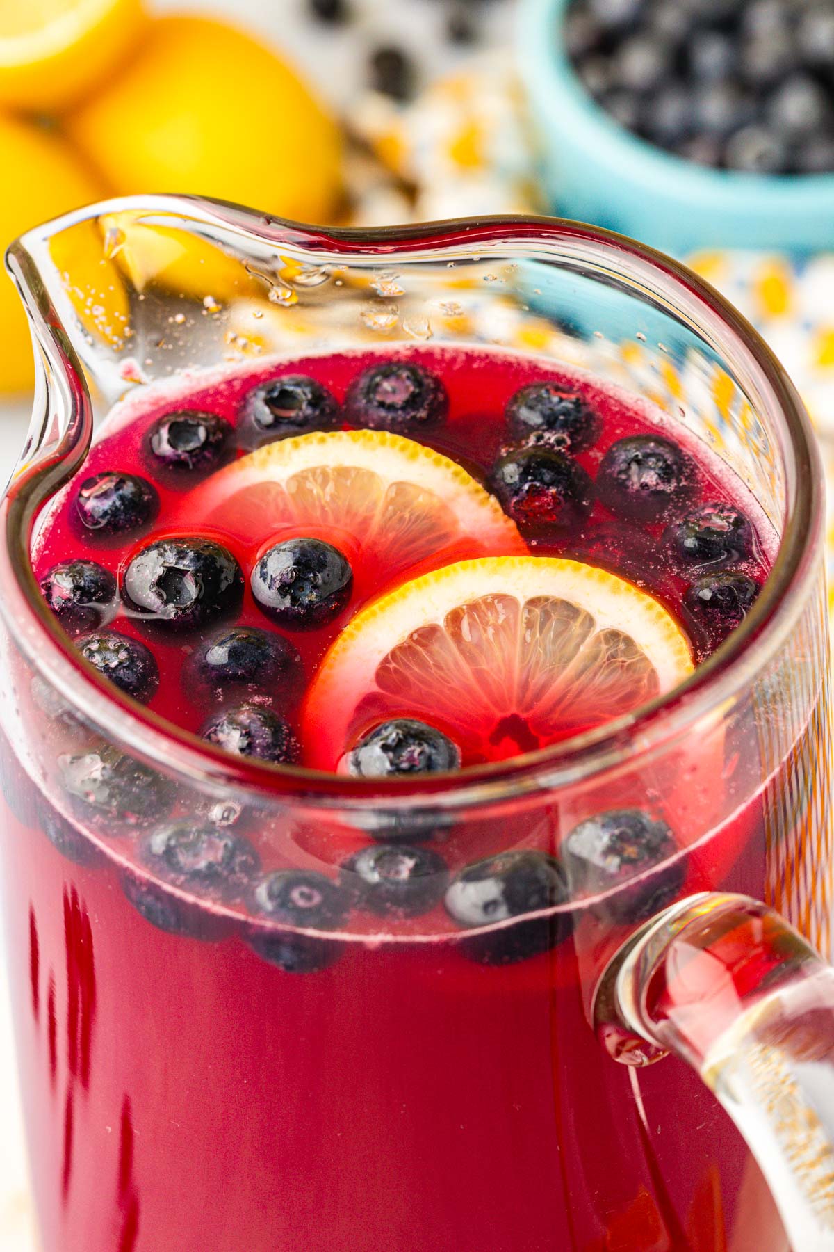 A big pitcher of blueberry lemonade. 