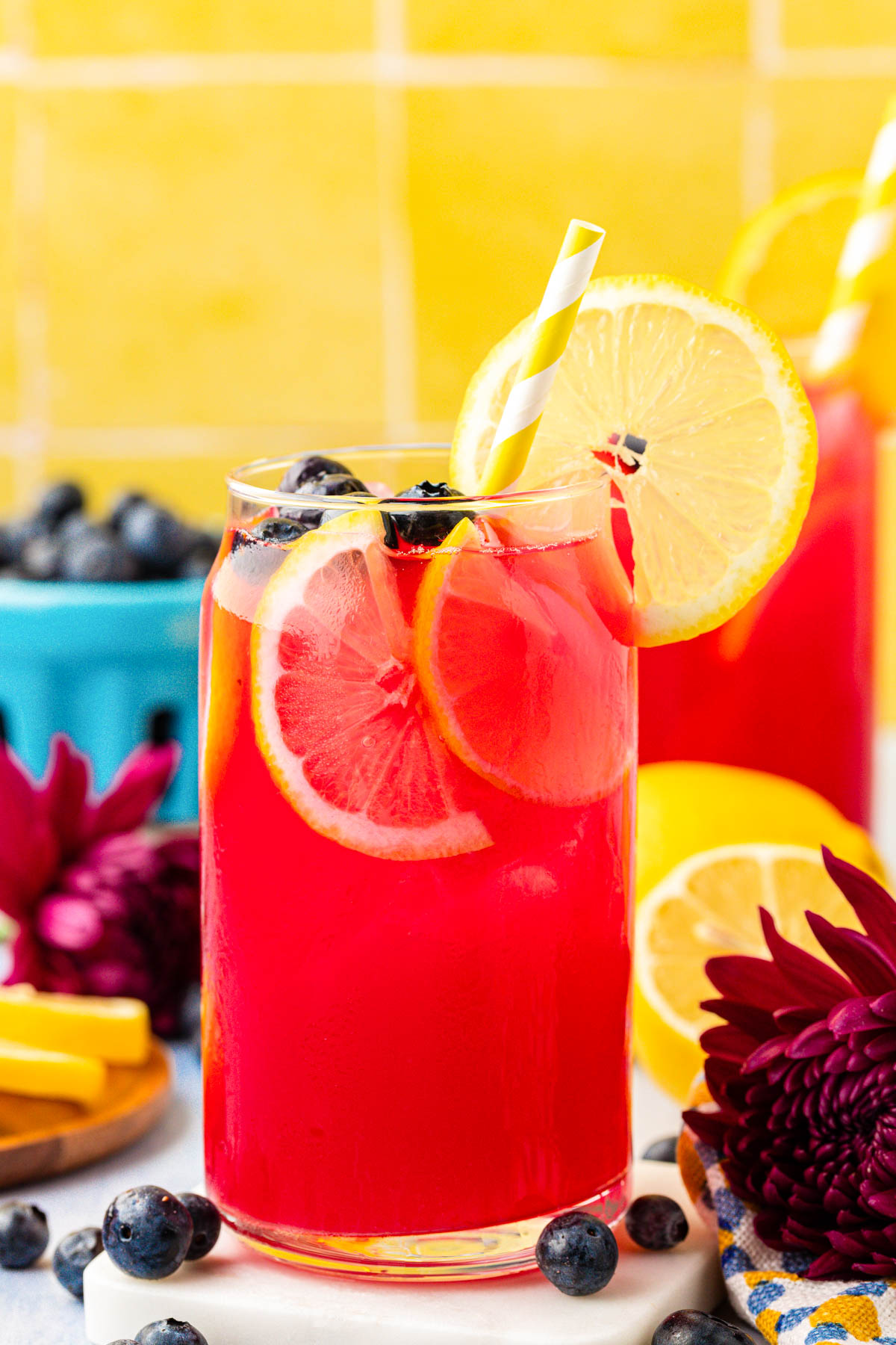 Blueberry lemonade in a glass.