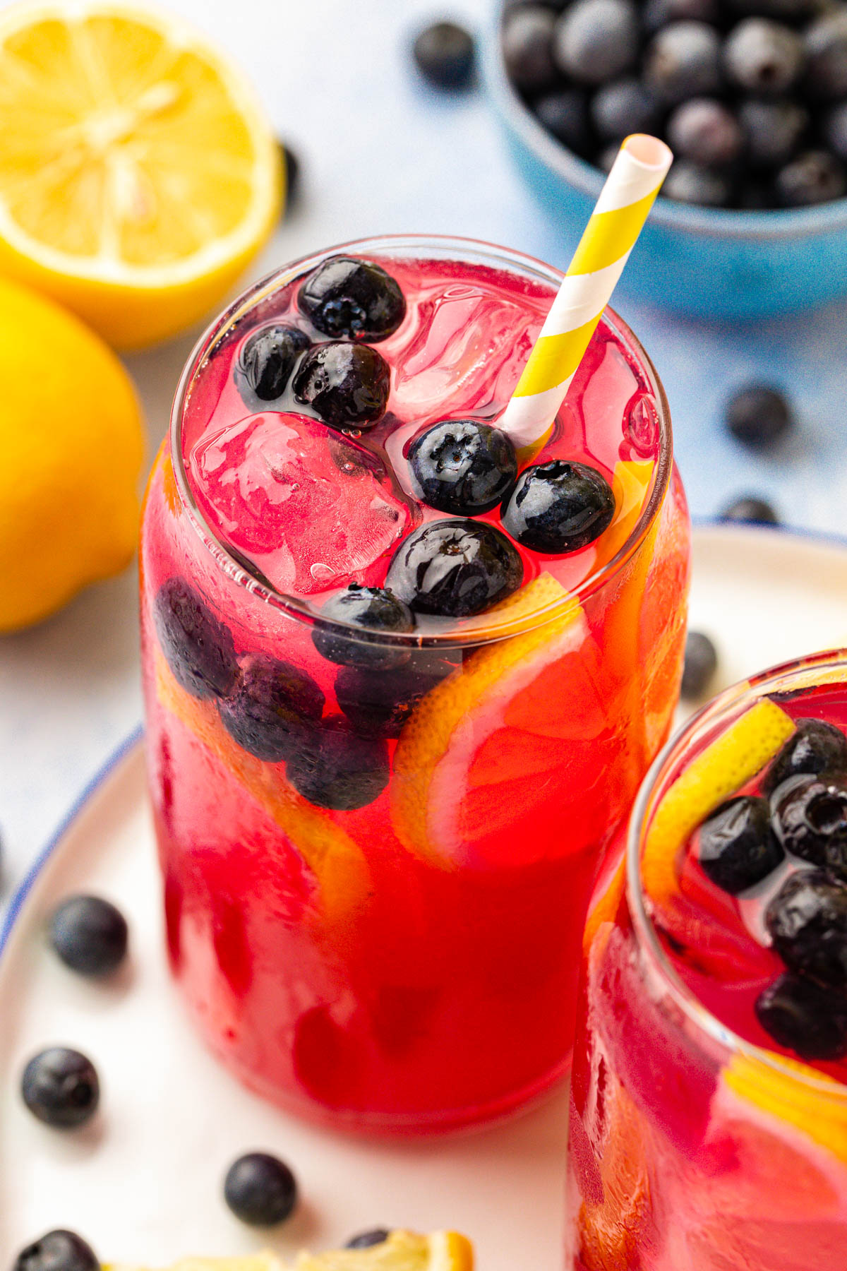 Blueberry lemonade in a glass.