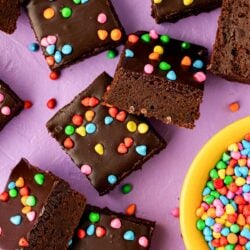 Overhead photo of cosmic brownie squares.