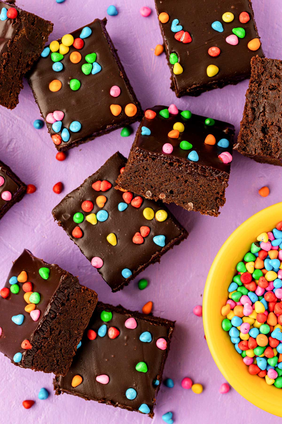 Overhead photo of cosmic brownie squares.