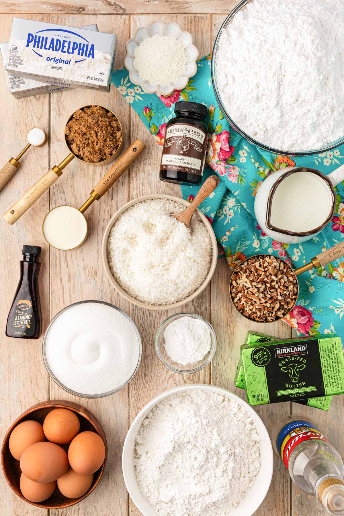 Overhead photo of Italian Cream Cake ingredients on a table.