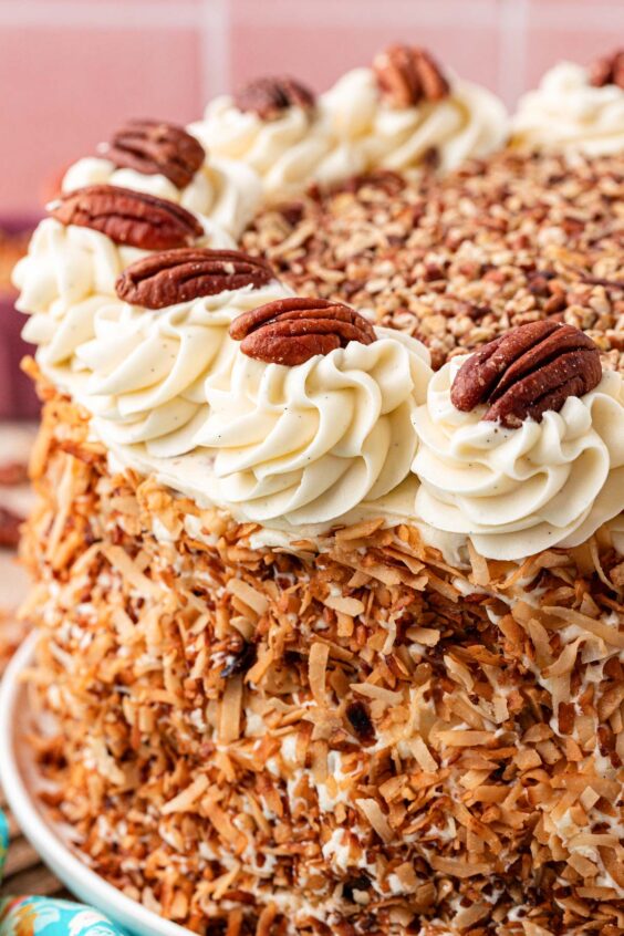 Close up of an Italian Cream Cake.