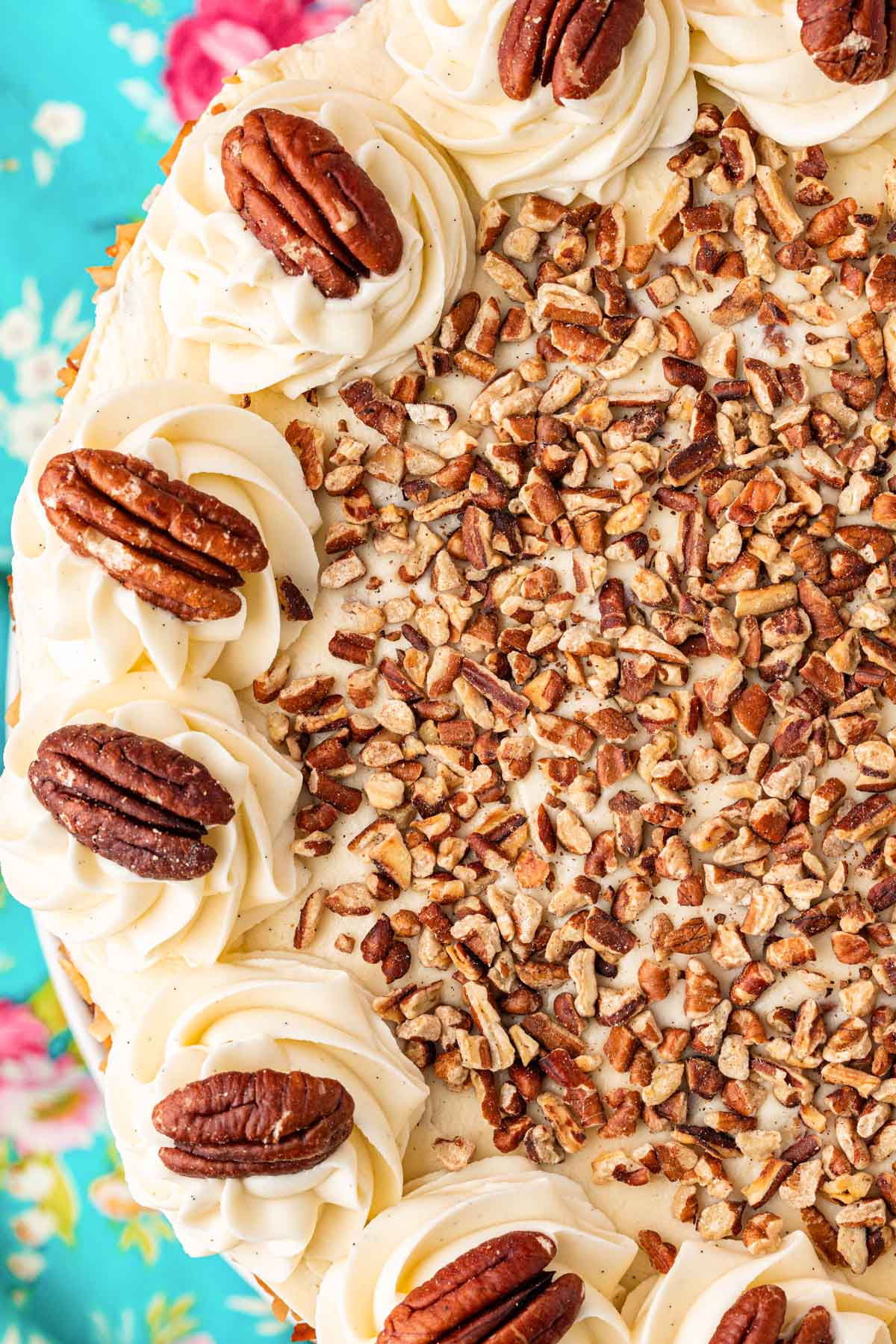 Overhead of an Italian Cream cake.