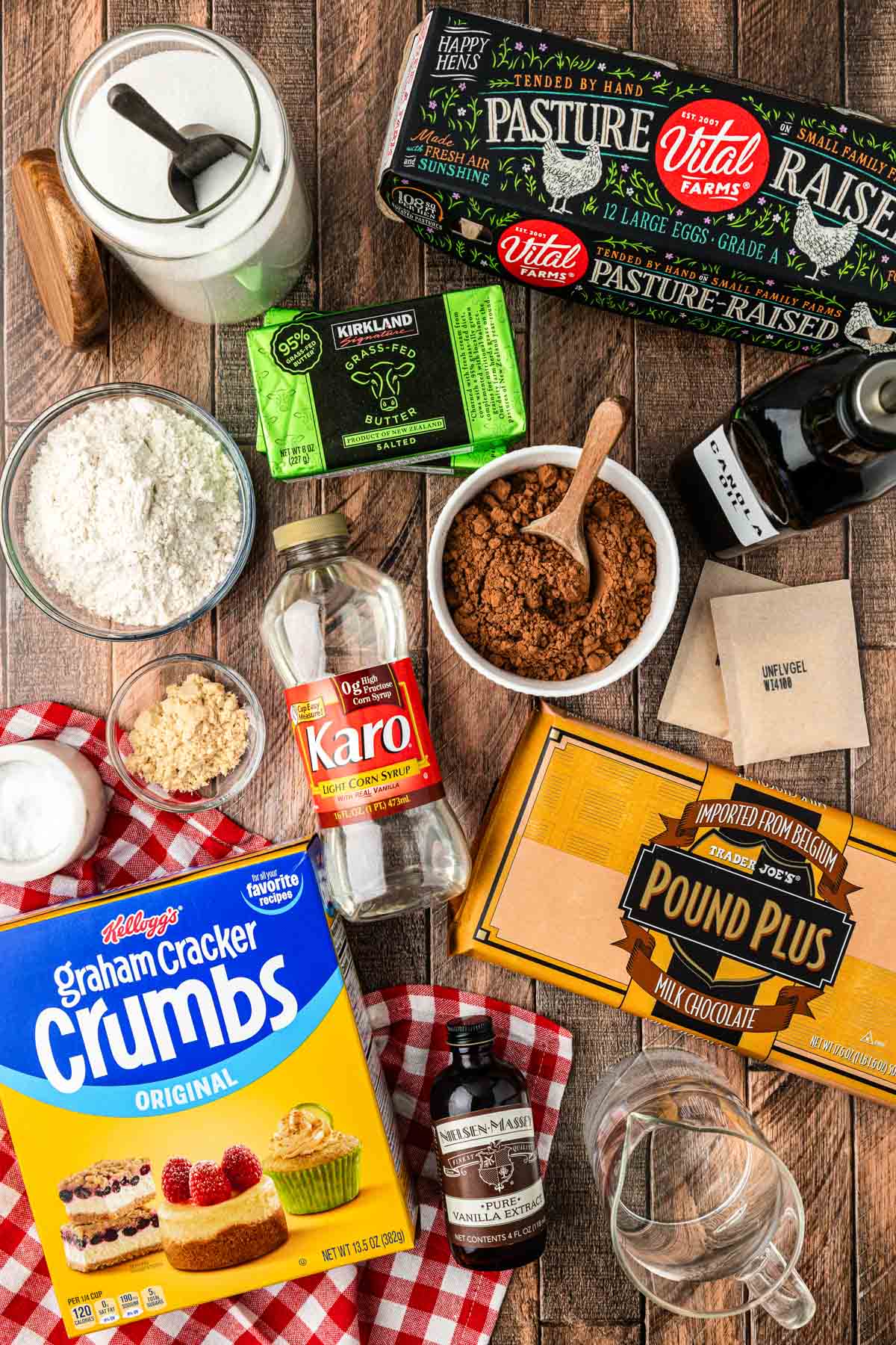 Overhead photo of ingredients on a wooden table.