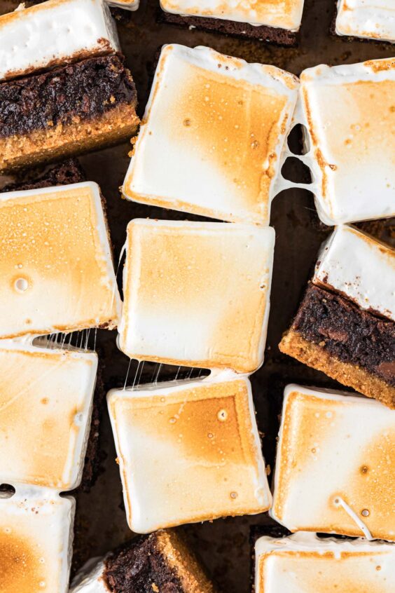 S'mores brownies on a table.