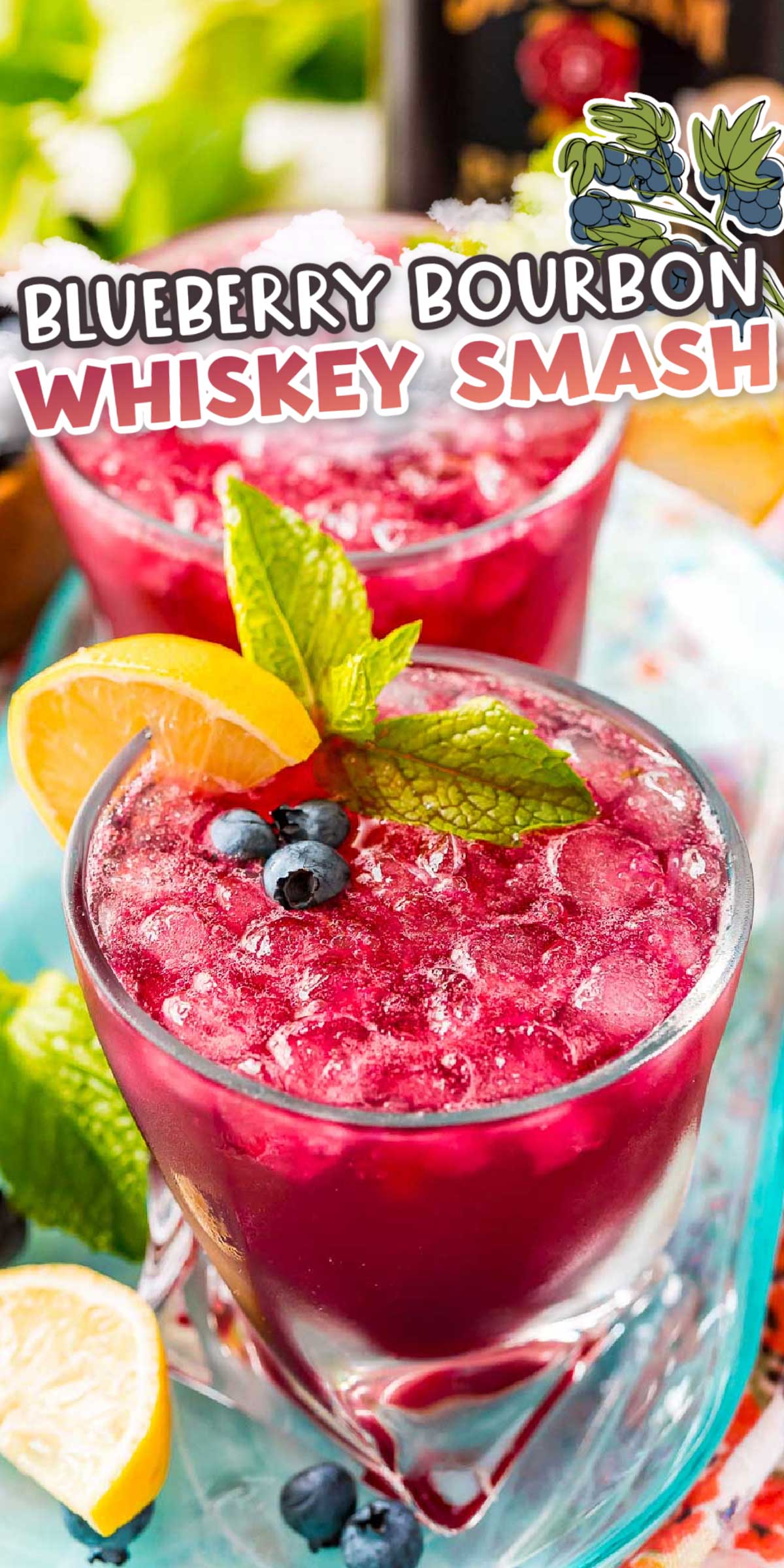 This Blueberry Whiskey Smash Cocktail is a delicious craft drink recipe for happy hour at home! It’s made with muddled lemon and mint, blueberry simple syrup, bourbon whiskey, a splash of club soda, and served over ice. via @sugarandsoulco