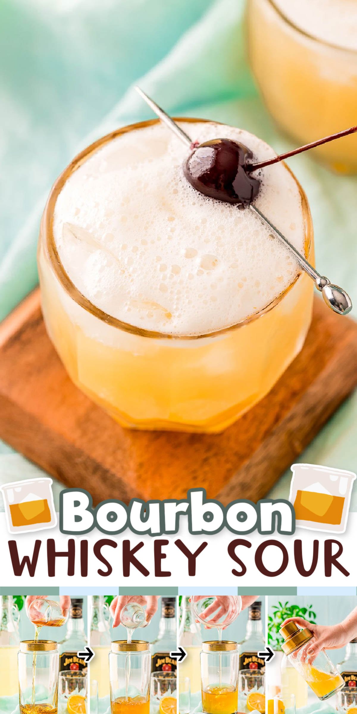 A Whiskey Sour is a classic cocktail made with bourbon and homemade sour mix. A frothy egg white can be added too — which technically makes it a Boston Sour! via @sugarandsoulco