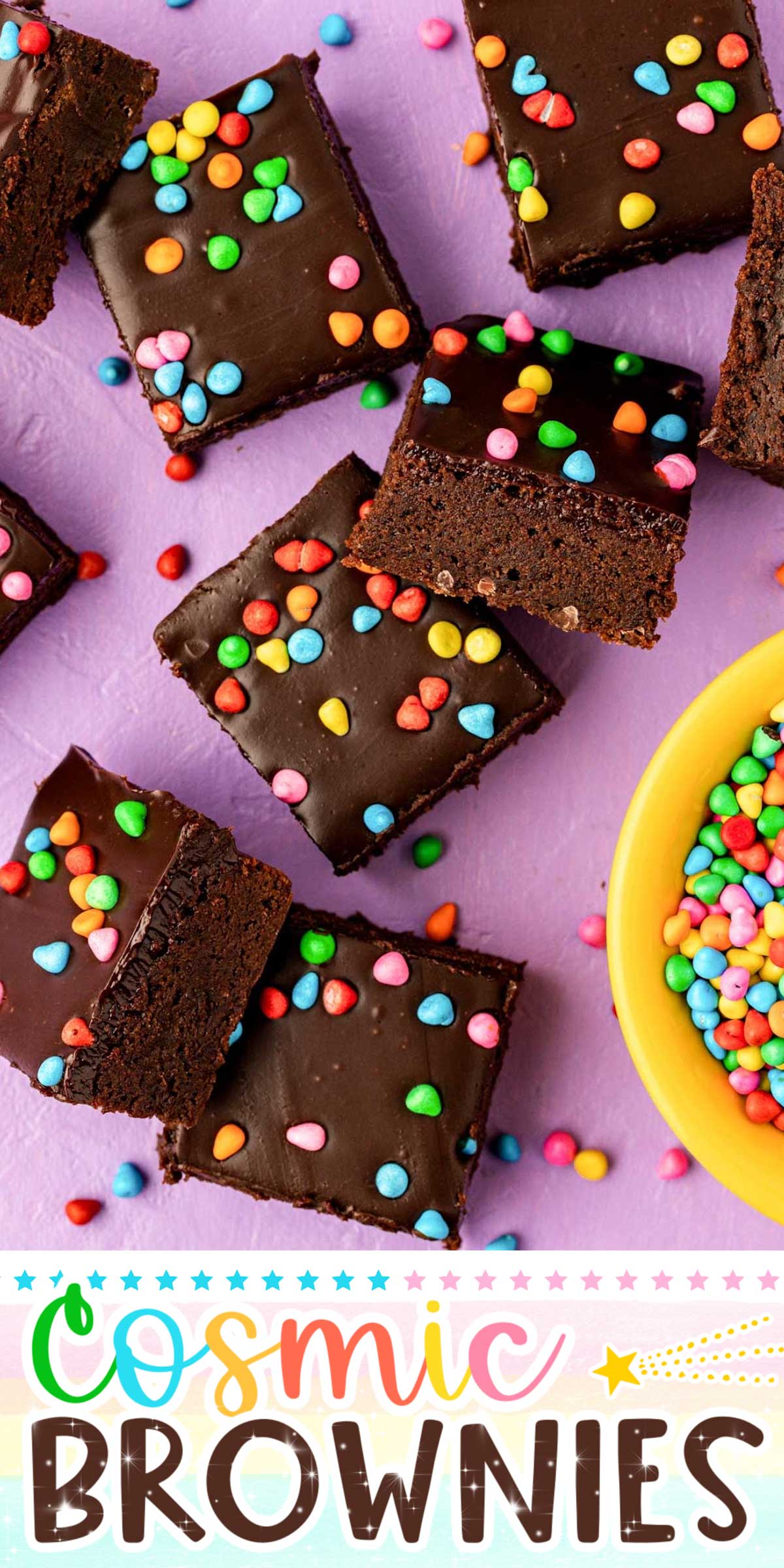 Cosmic Brownies are a nostalgic bite from 90s childhood that we all yearn for! This copycat recipe is perfectly fudgy and rich, just the way we remember them to be—except they’re WAY better than Little Debbie’s version, skipping corn syrup and giving a dye-free candy option! via @sugarandsoulco