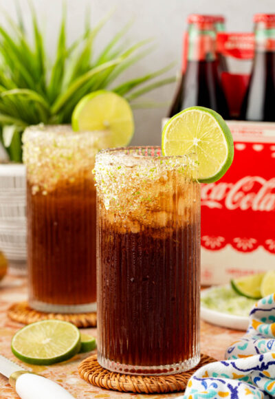 Two glasses of batanga cocktails on a table.