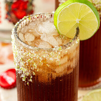 Close up of a glass with a Batanga drink in it.