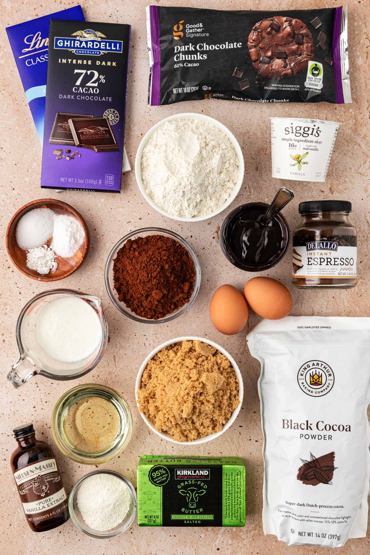 Overhead photo of ingredients to make Olympic Chocolate Muffins at home.