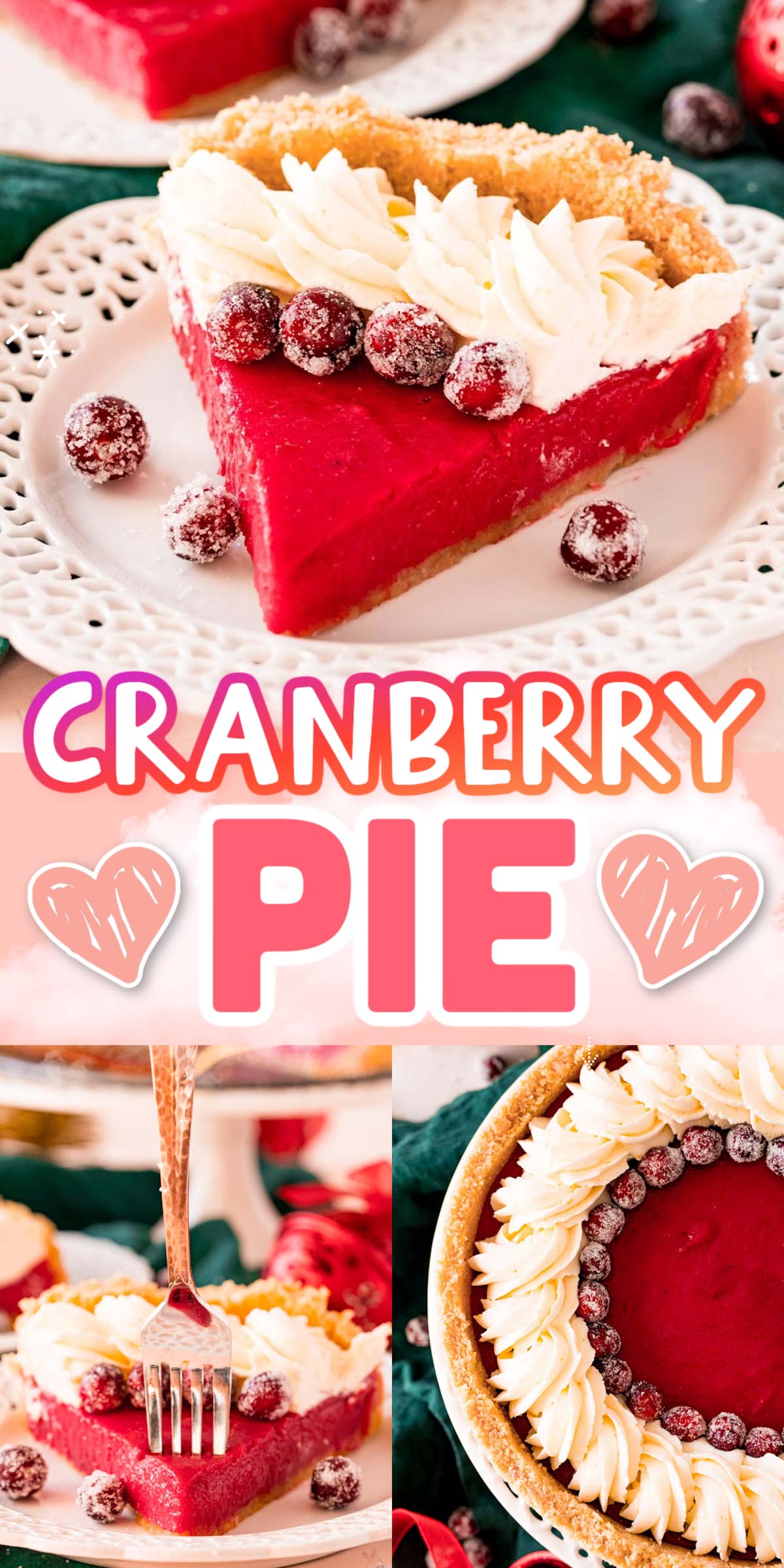 Cranberry Pie is a deliciously easy and tasty pie recipe that you will love. Made with a shortbread crust and a sweet cranberry filling this pie will become a staple at your holiday gatherings. via @sugarandsoulco