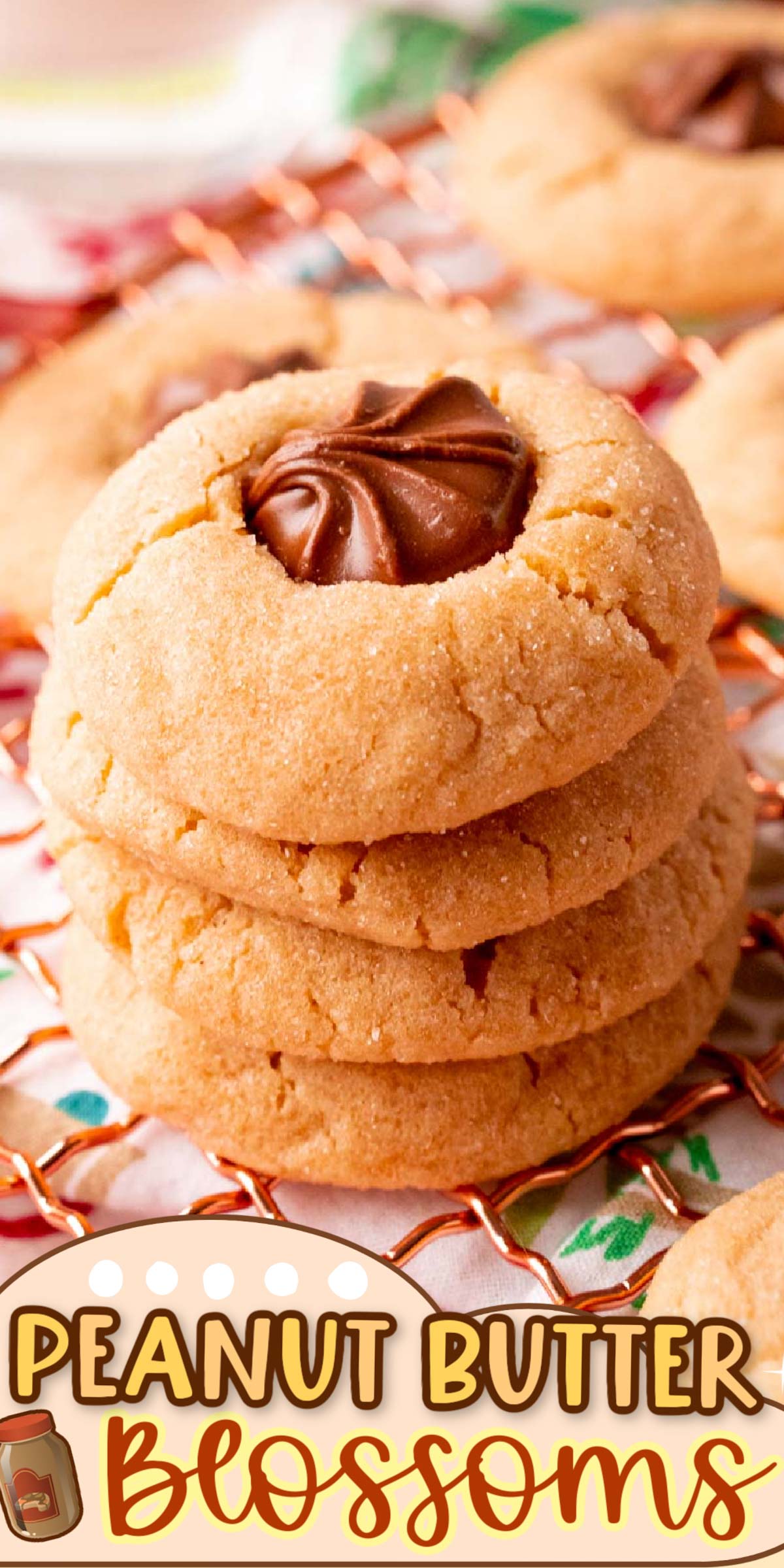 Peanut Butter Blossoms are a classic peanut butter cookie recipe everyone loves. Chocolate candy is nestled in the center of a chewy sugar-coated cookie for an easy and delicious dessert! via @sugarandsoulco