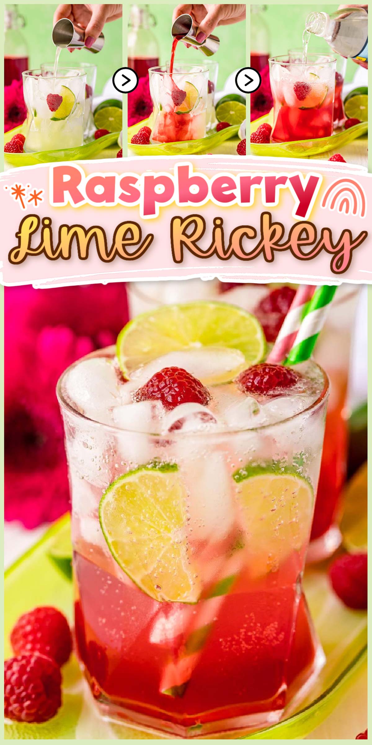 This Raspberry Lime Rickey Recipe is a sweet, tart, and oh-so refreshing drink made with lime juice, raspberry simple syrup, and club soda.  via @sugarandsoulco