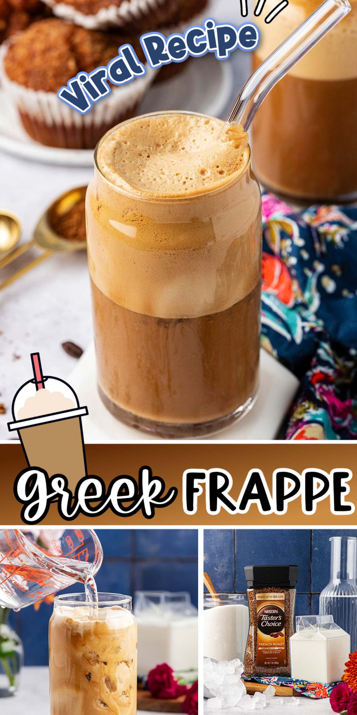 This Viral Greek Frappe is a homemade iced coffee recipe made in just 5 minutes or less using only 4 ingredients! This frothy, smooth coffee will convert you to being a fan of instant coffee after just one sip of this delicious drink! via @sugarandsoulco